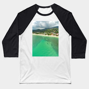 Aerial panoramic view of ocean, beach and blue cloudy sky Baseball T-Shirt